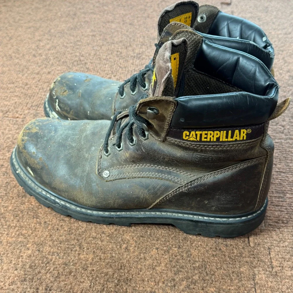 Caterpillar Mens Steel Toe Work Boots Brown Leather Walking Machines ASTM 10.5 M